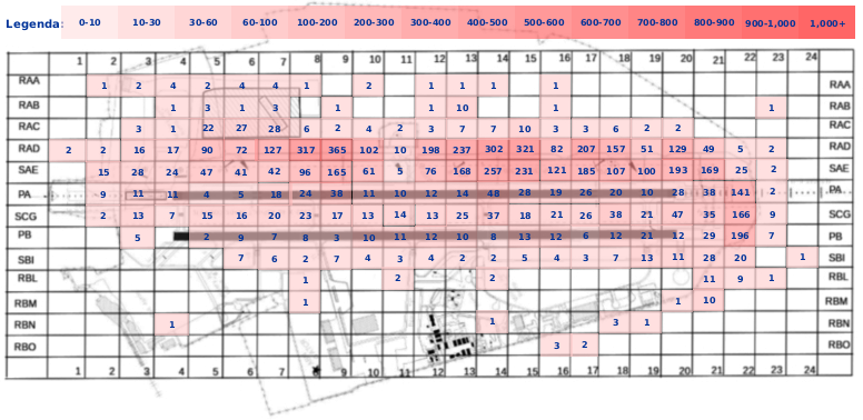 Mappa concentrazione Poiana in aeroporto Pisa S. Giusto