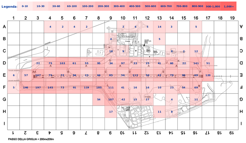 Mappa concentrazione Airone guardabuoi in aeroporto Cagliari Elmas