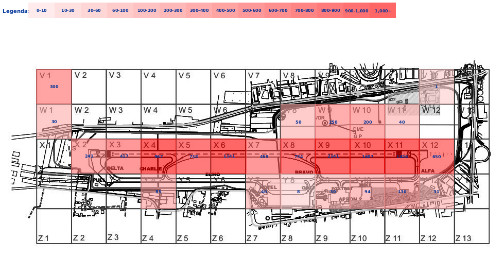 Mappa concentrazione Rondine in aeroporto Pescara