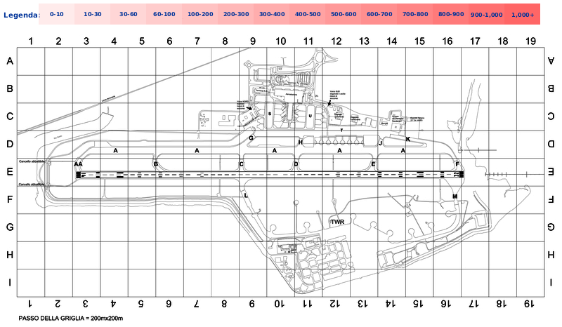 Mappa concentrazione Strillozzo in aeroporto Cagliari Elmas