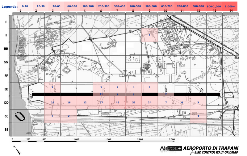 Mappa concentrazione Gheppio in aeroporto Trapani Birgi