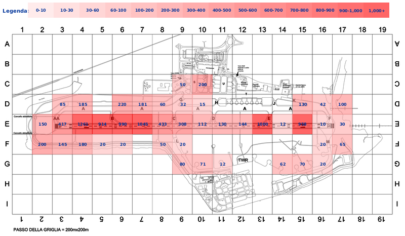 Mappa concentrazione Rondine in aeroporto Cagliari Elmas