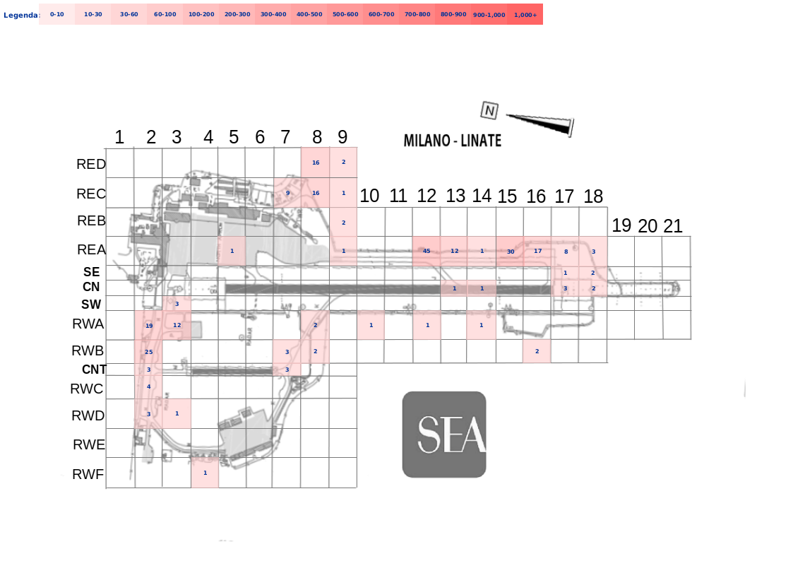 Mappa concentrazione Coniglio selvatico in aeroporto Milano Linate