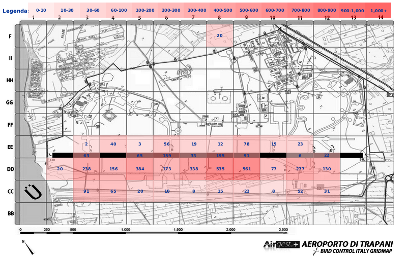 Mappa concentrazione Piccione in aeroporto Trapani Birgi
