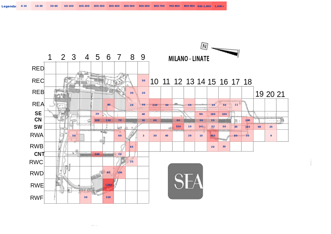 Mappa concentrazione Rondine in aeroporto Milano Linate