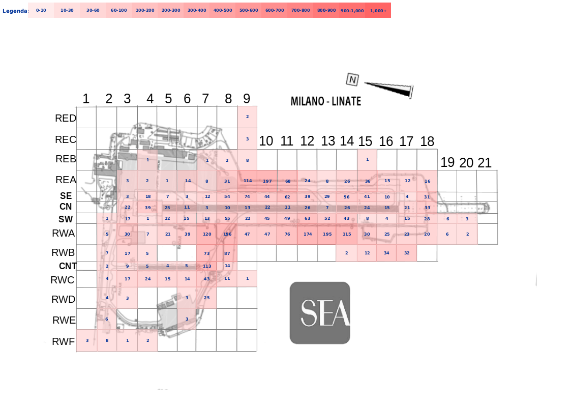 Mappa concentrazione Poiana in aeroporto Milano Linate