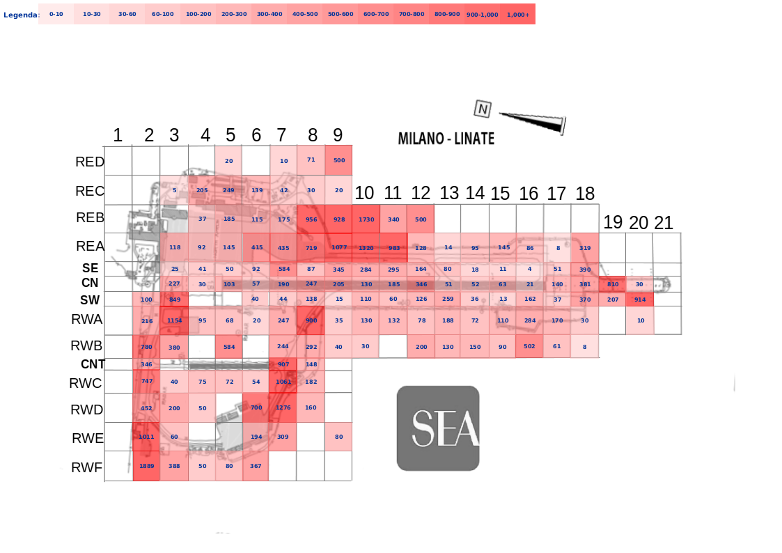 Mappa concentrazione Gabbiano comune in aeroporto Milano Linate