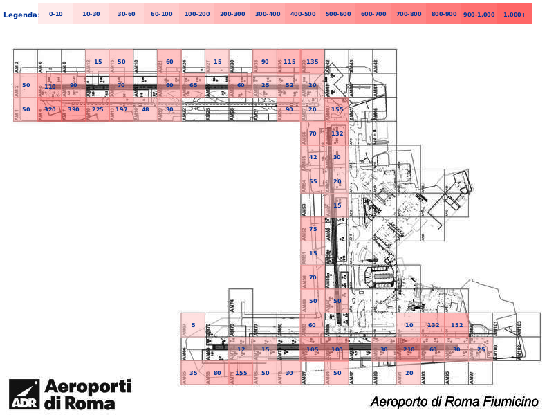 Mappa concentrazione Rondine in aeroporto Roma Fiumicino