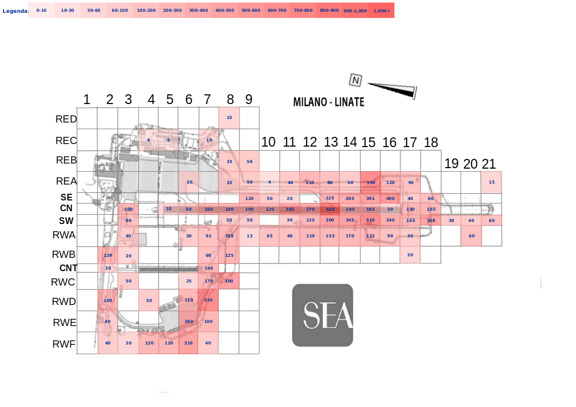Mappa concentrazione Rondone in aeroporto Milano Linate