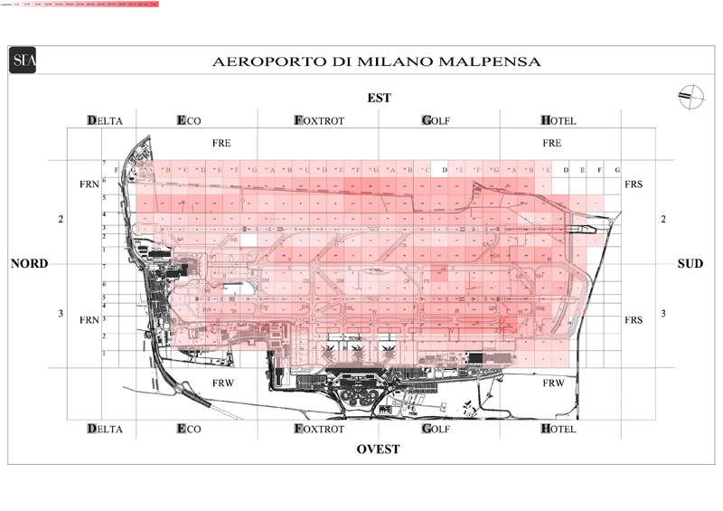 Mappa concentrazione Poiana in aeroporto Milano Malpensa