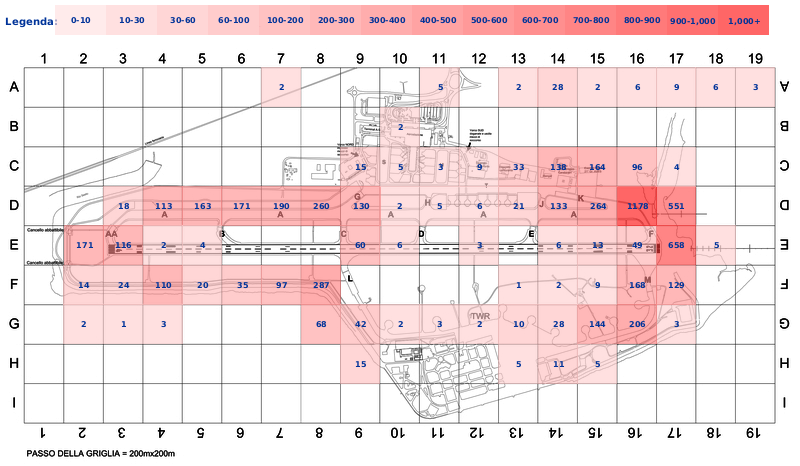 Mappa concentrazione Nutria in aeroporto Cagliari Elmas