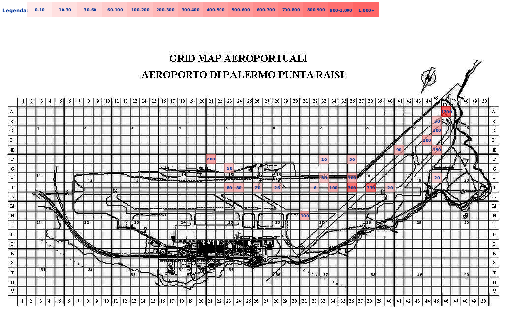 Mappa concentrazione Rondine in aeroporto Palermo Punta Raisi