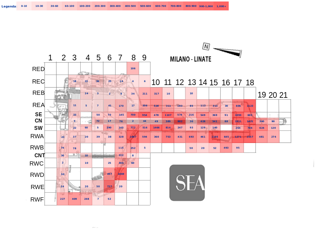 Mappa concentrazione Piccione in aeroporto Milano Linate