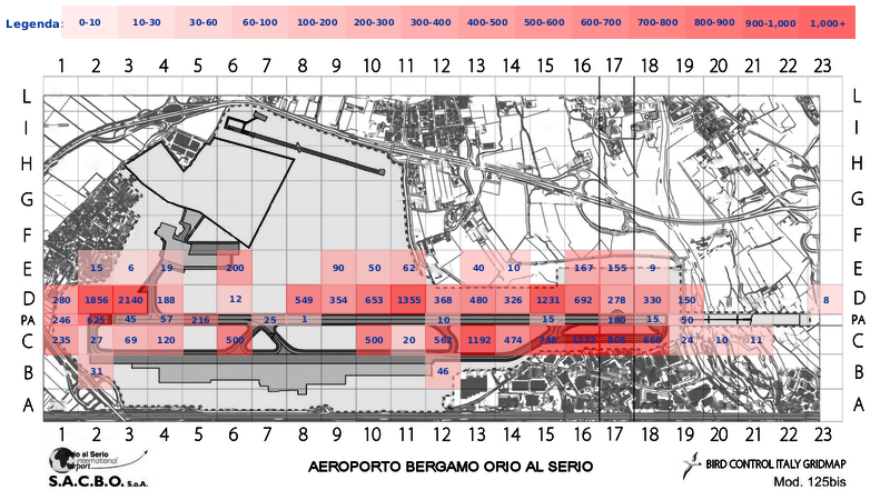 Mappa concentrazione Storno in aeroporto Bergamo Orio al Serio