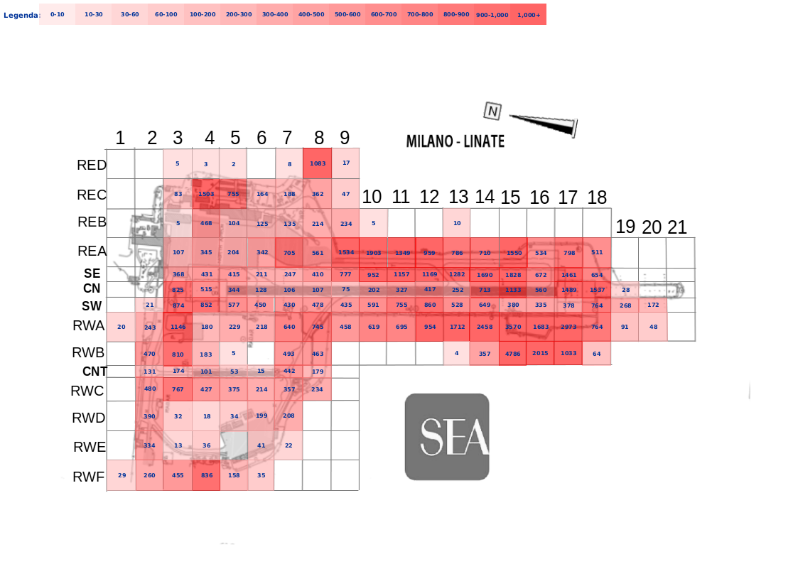 Mappa concentrazione Cornacchia grigia in aeroporto Milano Linate