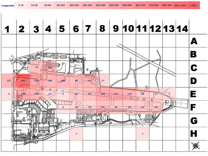 Mappa concentrazione Taccola in aeroporto Napoli Capodichino