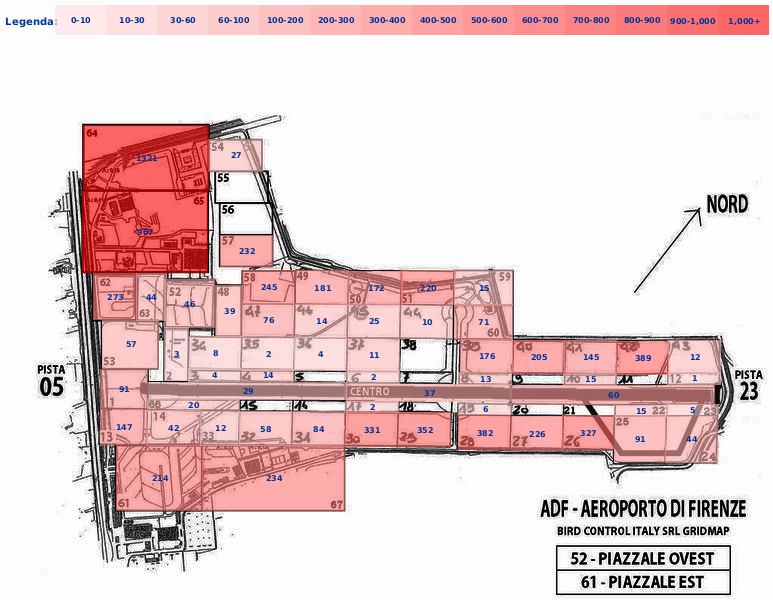 Mappa concentrazione Colombaccio in aeroporto Firenze Peretola
