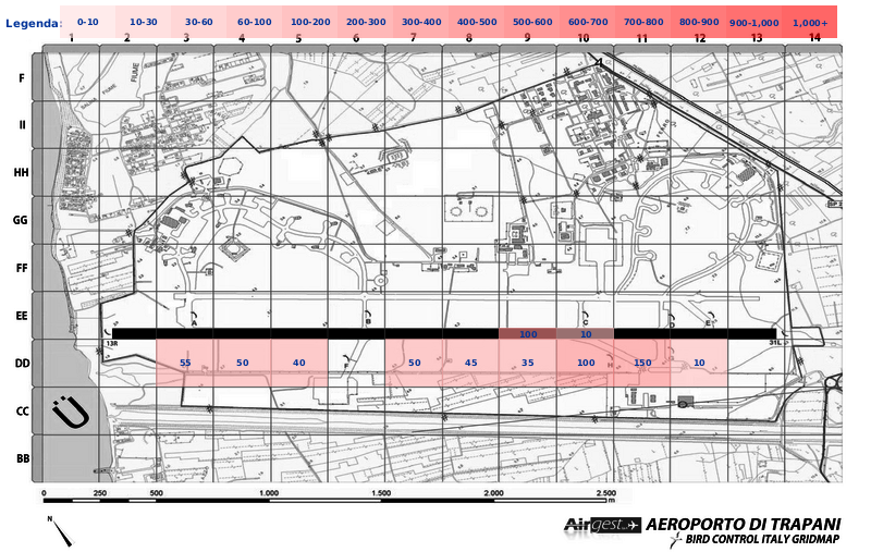 Mappa concentrazione Balestruccio in aeroporto Trapani Birgi