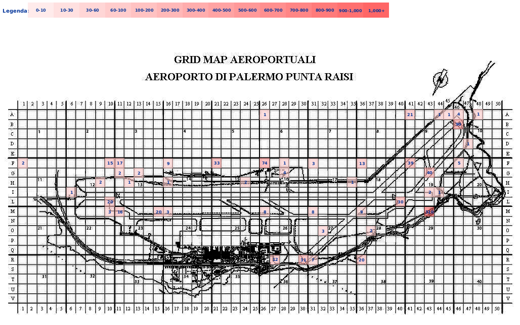 Mappa concentrazione Gheppio in aeroporto Palermo Punta Raisi