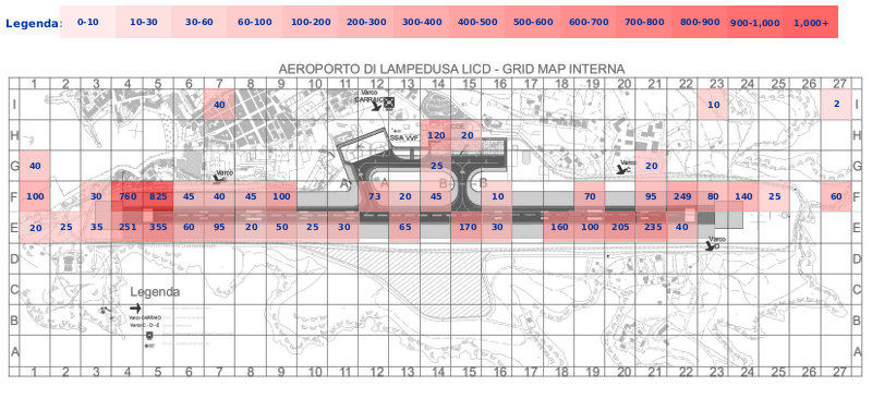 Mappa concentrazione Gabbiano reale zampegialle in aeroporto Lampedusa