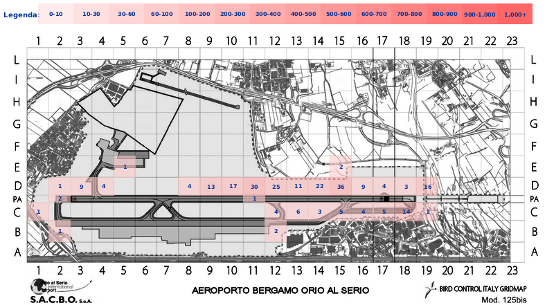 Mappa concentrazione Coniglio selvatico in aeroporto Bergamo Orio al Serio