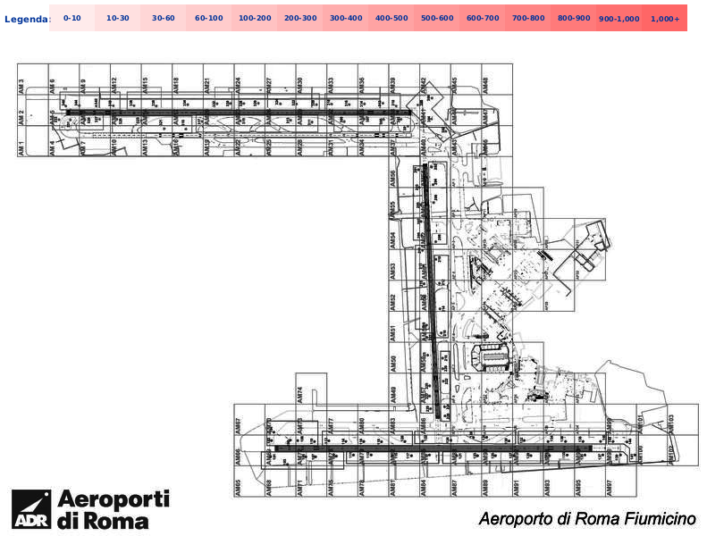 Mappa concentrazione Passera d'Italia in aeroporto Roma Fiumicino