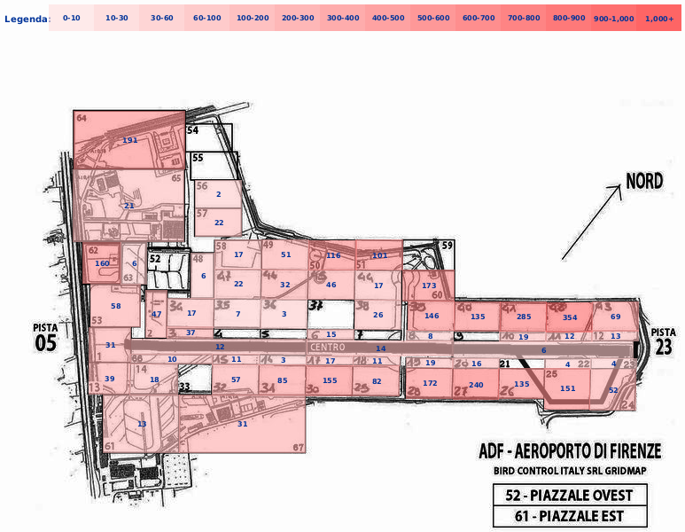 Mappa concentrazione Airone guardabuoi in aeroporto Firenze Peretola