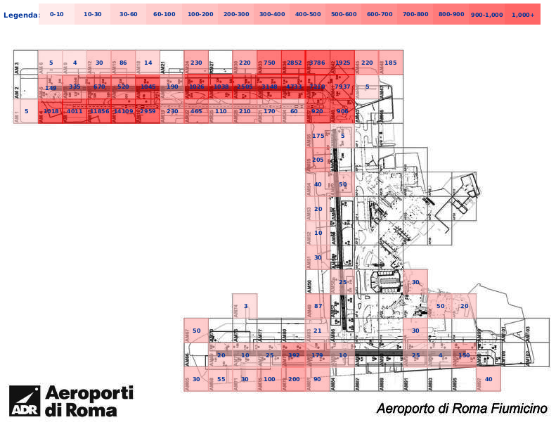 Mappa concentrazione Pavoncella in aeroporto Roma Fiumicino