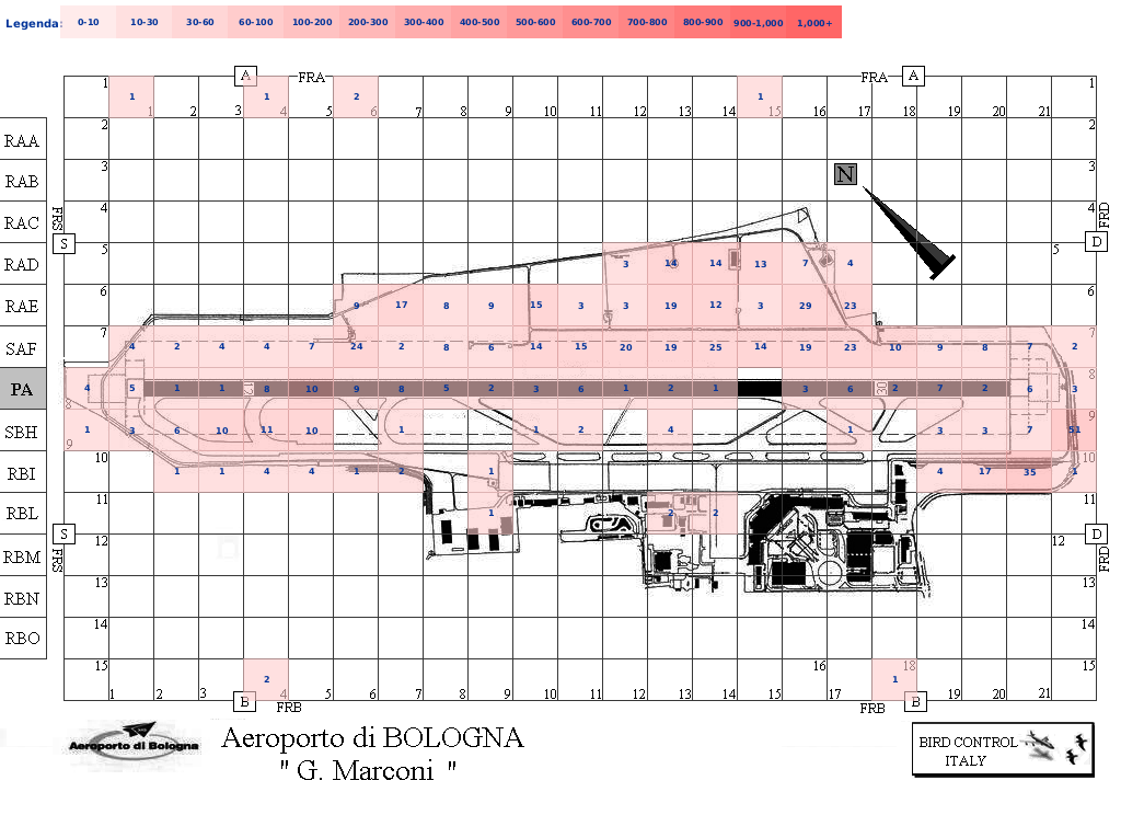 Mappa concentrazione Lepre in aeroporto Bologna Borgo Panigale
