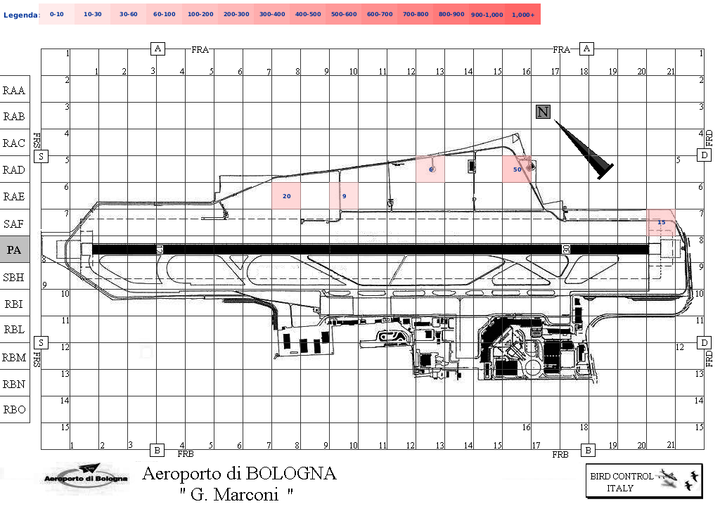 Mappa concentrazione Balestruccio in aeroporto Bologna Borgo Panigale