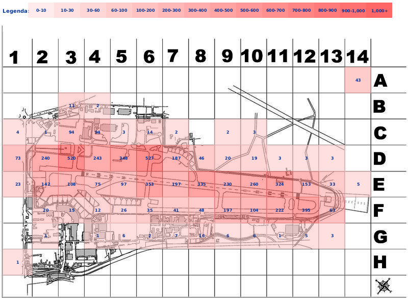 Mappa concentrazione Gabbiano reale zampegialle in aeroporto Napoli Capodichino