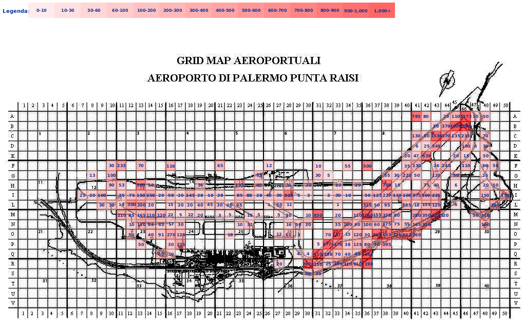 Mappa concentrazione Gabbiano reale zampegialle in aeroporto Palermo Punta Raisi