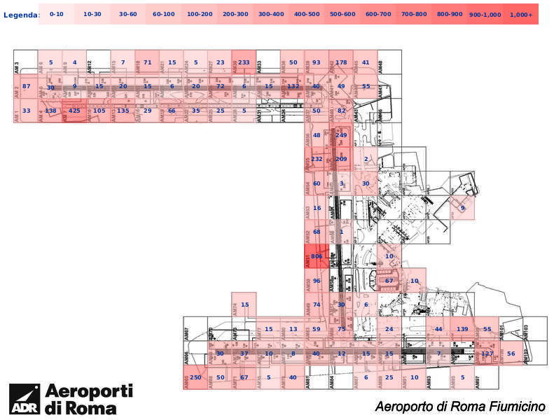 Mappa concentrazione Piccione in aeroporto Roma Fiumicino