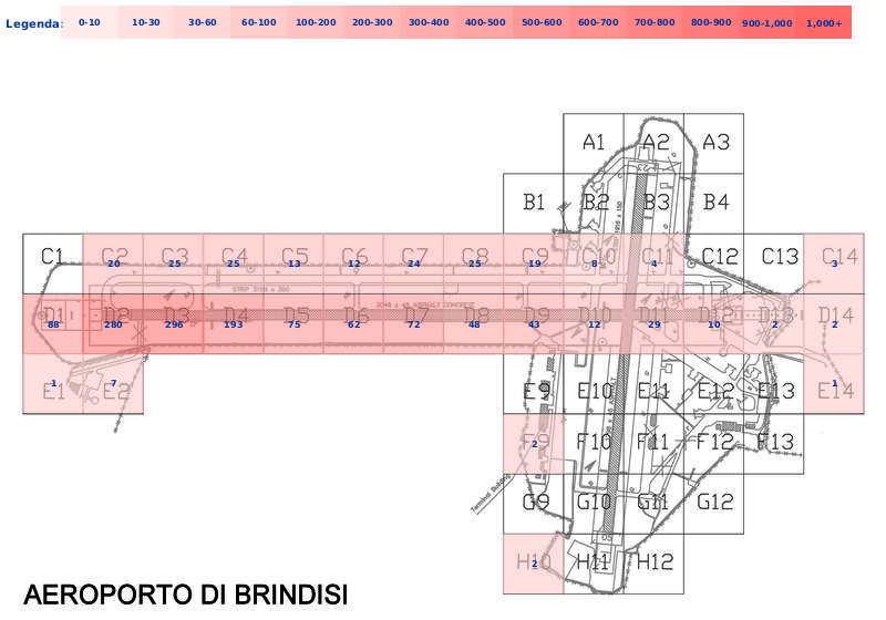 Mappa concentrazione Gheppio in aeroporto Brindisi Casale