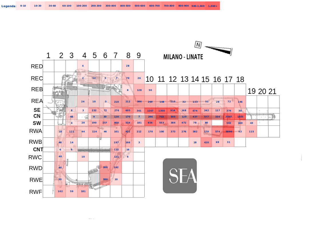 Mappa concentrazione Colombaccio in aeroporto Milano Linate