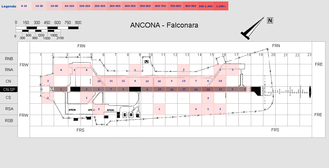 Mappa concentrazione Gheppio in aeroporto Ancona Falconara