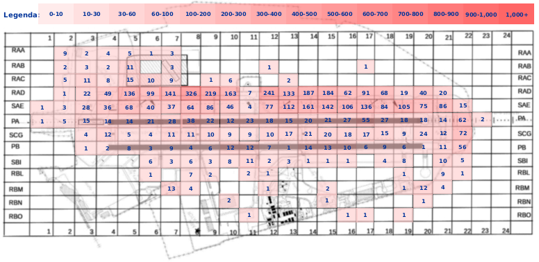Mappa concentrazione Gheppio in aeroporto Pisa S. Giusto