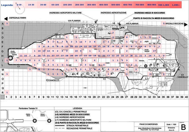 Mappa concentrazione Gheppio in aeroporto Rimini Miramare