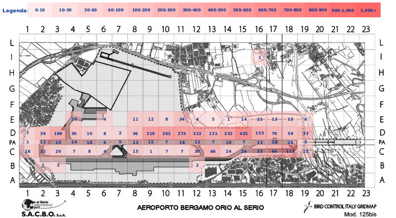 Mappa concentrazione Lepre in aeroporto Bergamo Orio al Serio