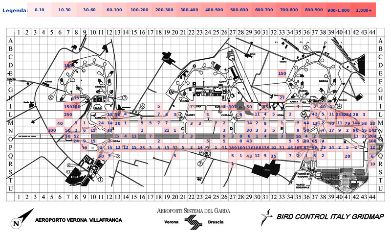 Mappa concentrazione Colombaccio in aeroporto Verona Villafranca