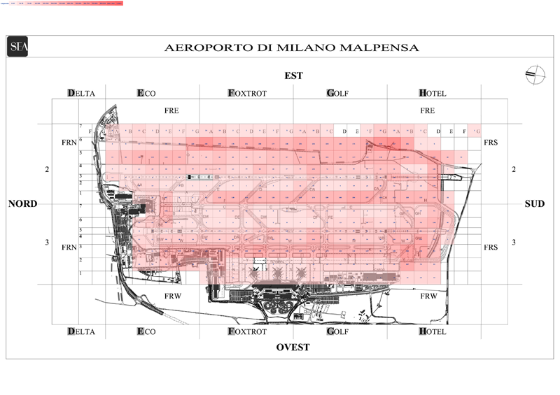 Mappa concentrazione Gheppio in aeroporto Milano Malpensa
