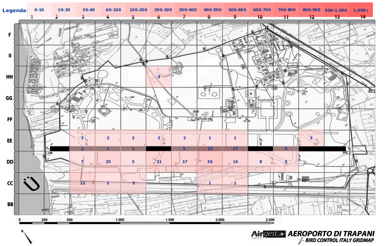 Mappa concentrazione Poiana in aeroporto Trapani Birgi