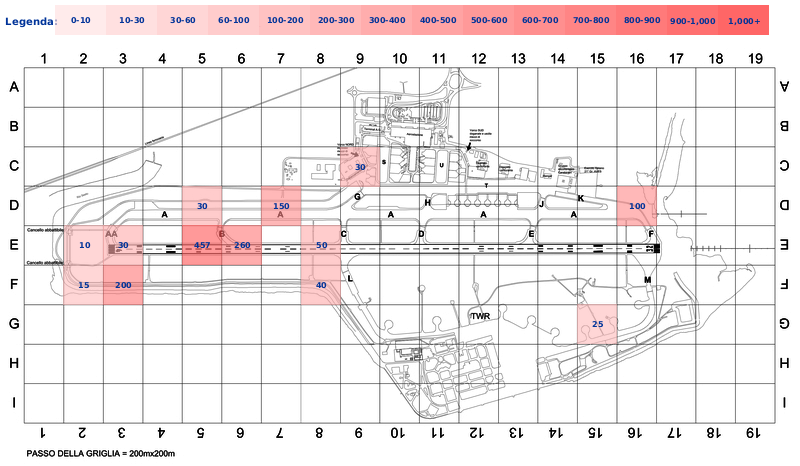 Mappa concentrazione Balestruccio in aeroporto Cagliari Elmas
