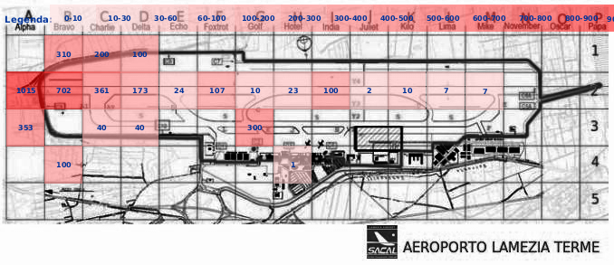 Mappa concentrazione Gabbiano reale zampegialle in aeroporto Lamezia Terme