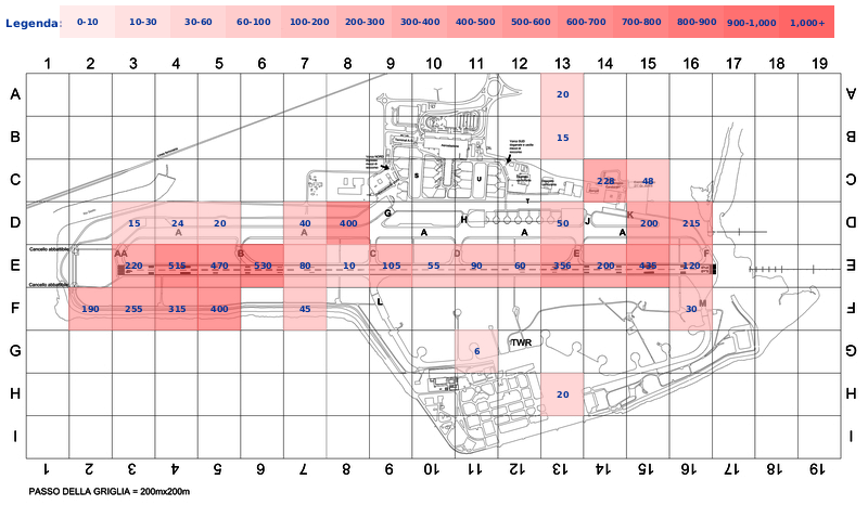 Mappa concentrazione Rondone in aeroporto Cagliari Elmas