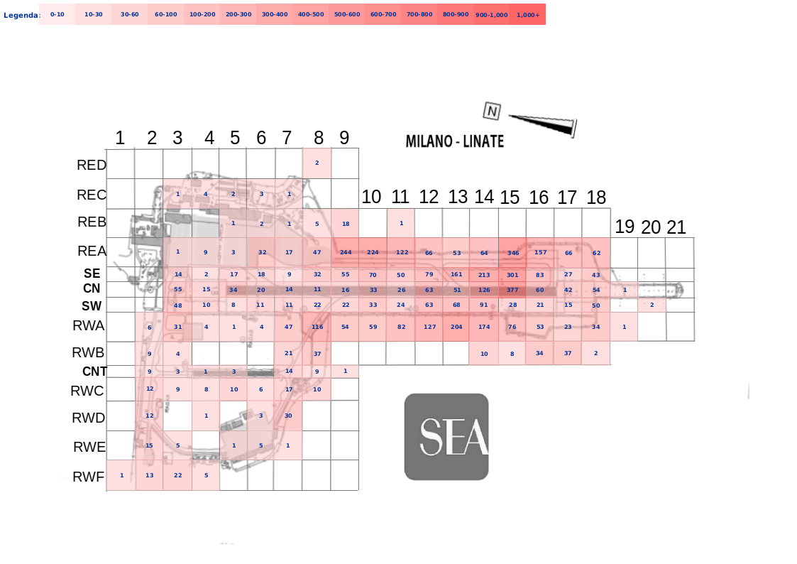Mappa concentrazione Gheppio in aeroporto Milano Linate