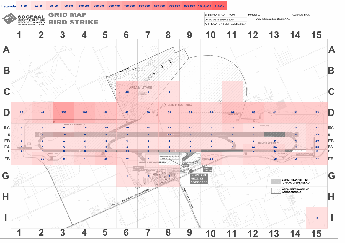 Mappa concentrazione Gheppio in aeroporto Alghero Fertilia