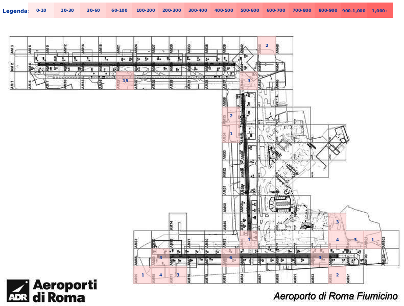 Mappa concentrazione Upupa in aeroporto Roma Fiumicino