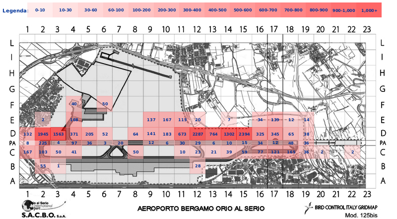 Mappa concentrazione Piccione in aeroporto Bergamo Orio al Serio