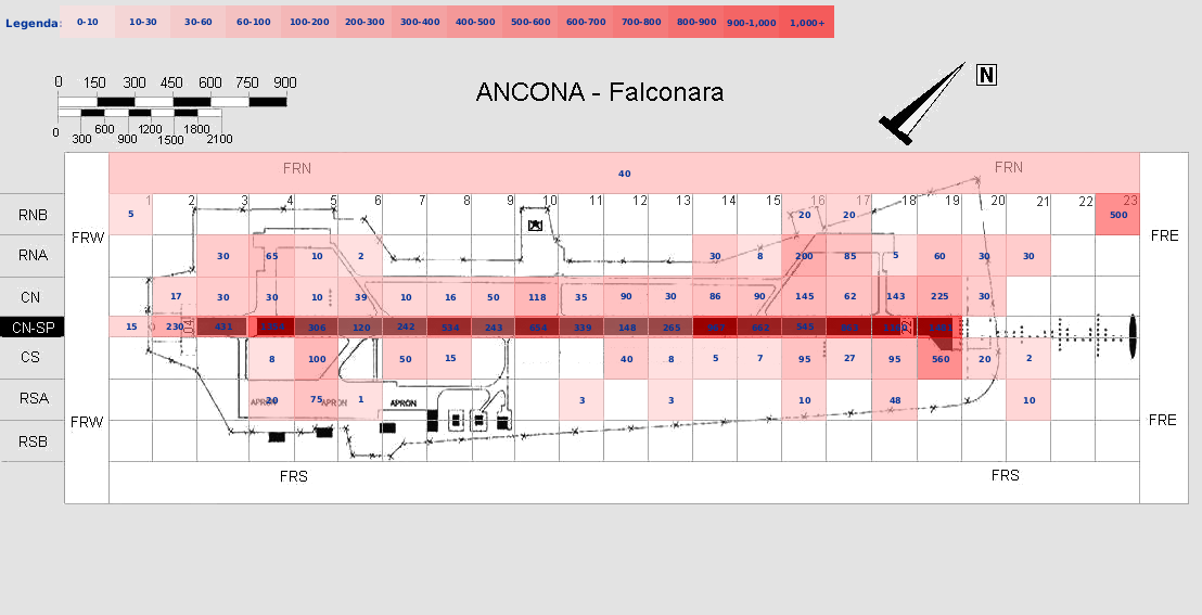 Mappa concentrazione Gabbiano comune in aeroporto Ancona Falconara